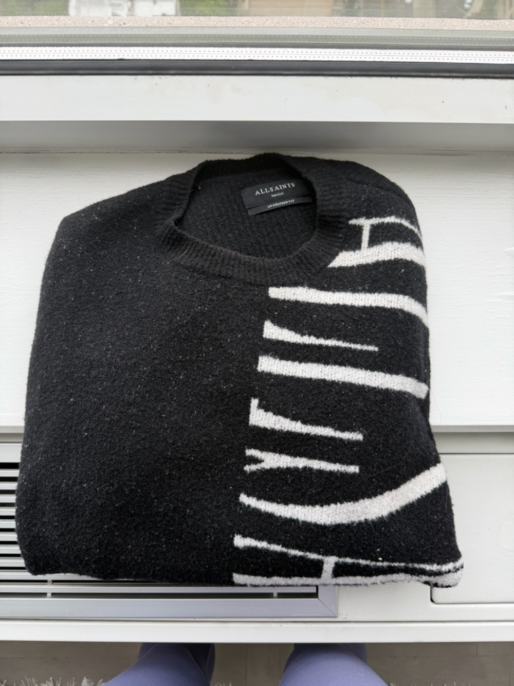 All Saints Black Crewneck Sweater with Graphic Letters